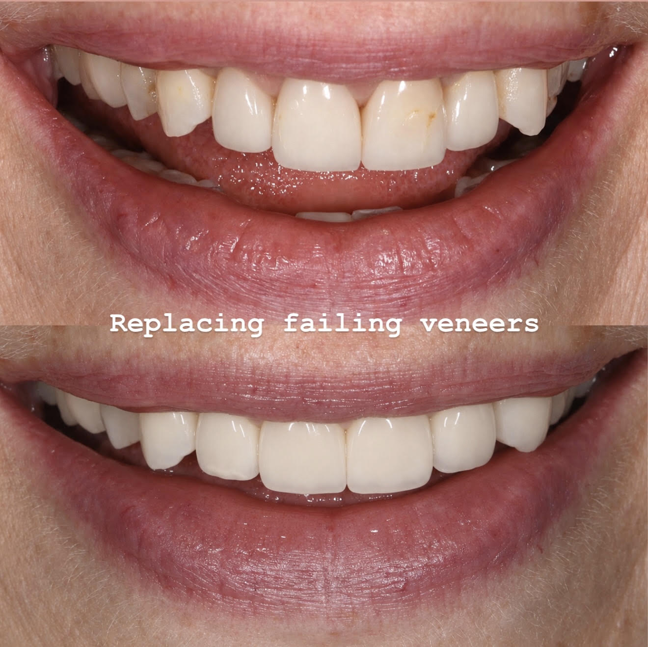Replacing failing veneers with cosmetic porcelain veneers